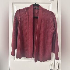 Open-Front Ribbed Cardigan Sweater in Deep Wine Red